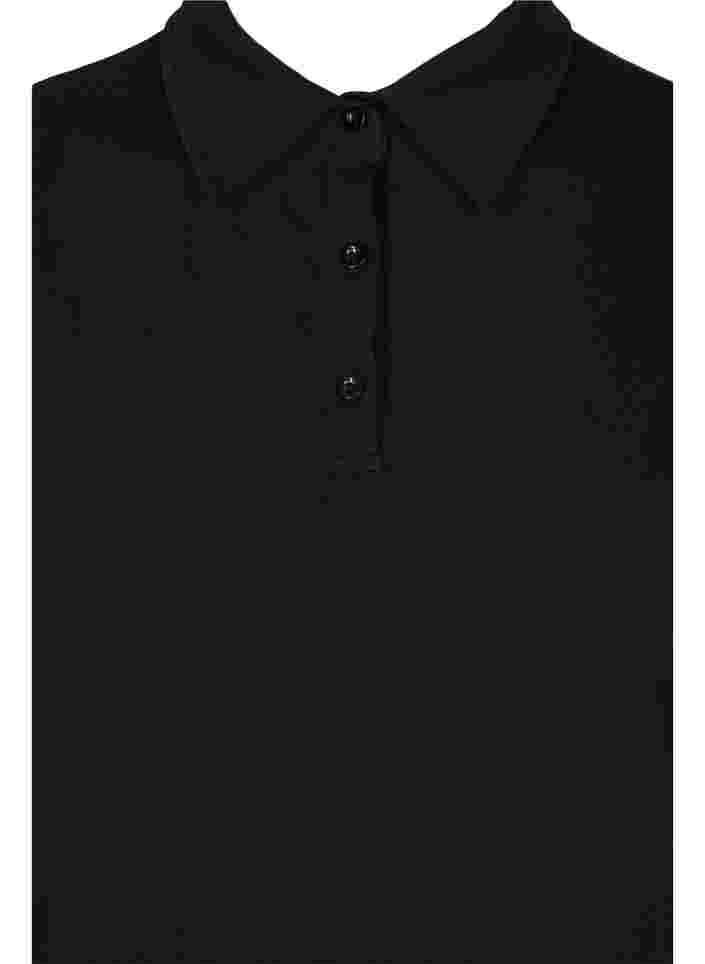Bomulds tunika med krave og korte ærmer, Black, Packshot image number 2