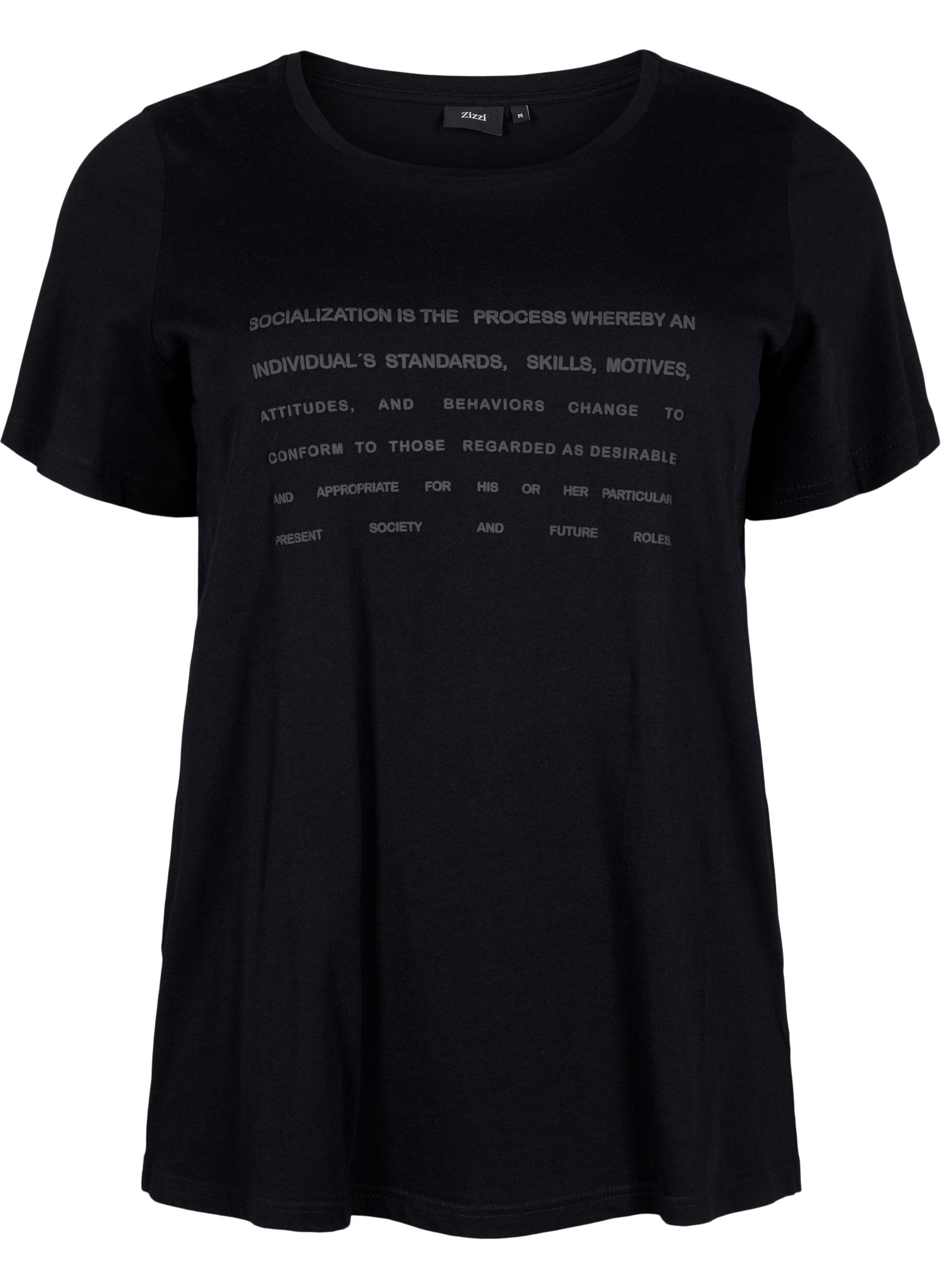 Zizzi T-shirt med tekst motiv, Black W. Black, Packshot image number 0