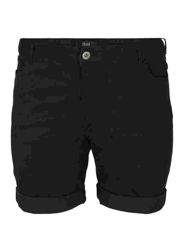 Denim shorts med høj talje, Black, Packshot image number 0