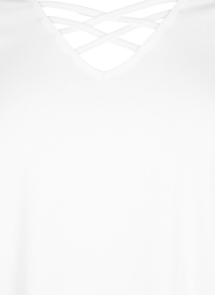 T-shirt med v-udskæring og krydsdetalje, Warm Off-white, Packshot image number 2