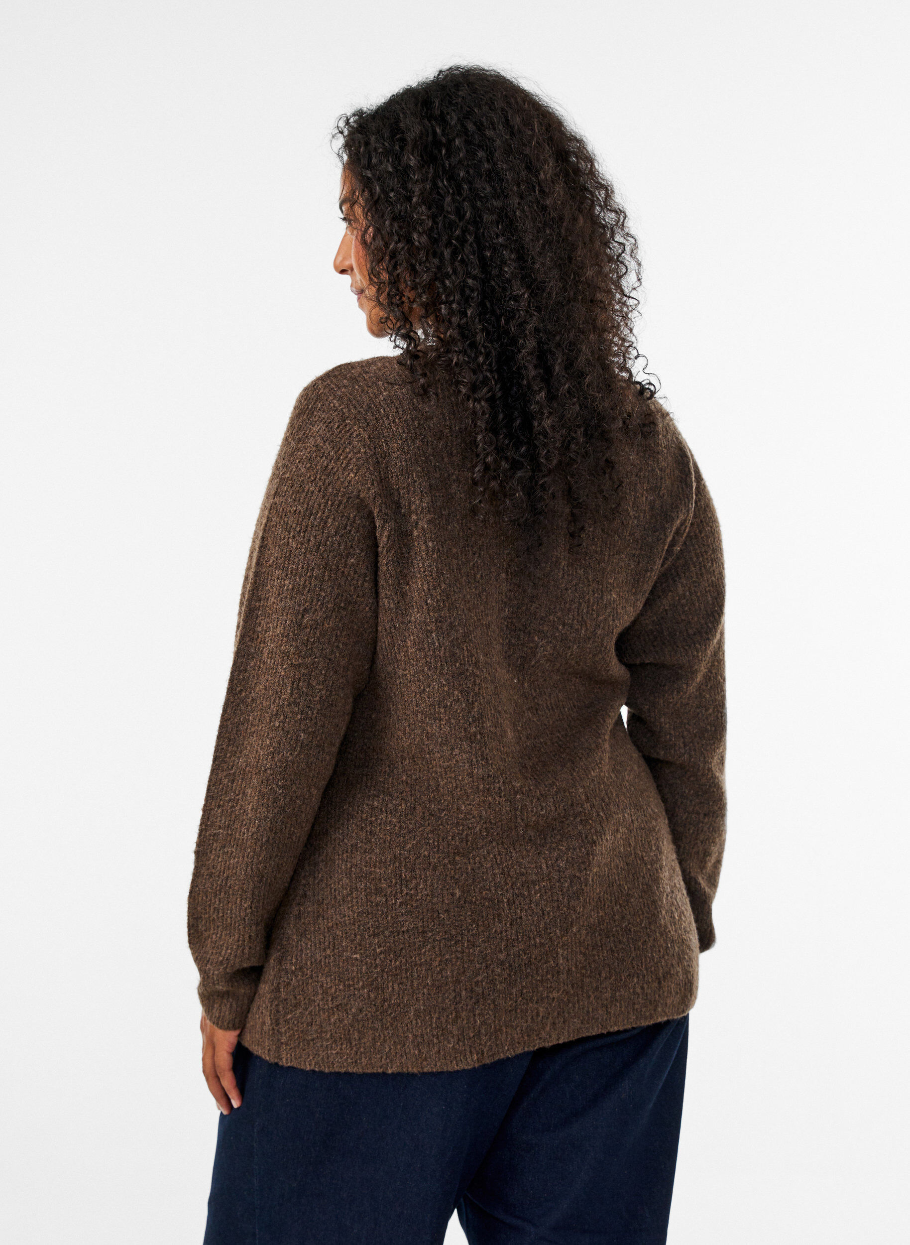 ZizziStrikket cardigan med asymmetrisk lukning, Brun, Model image number 2