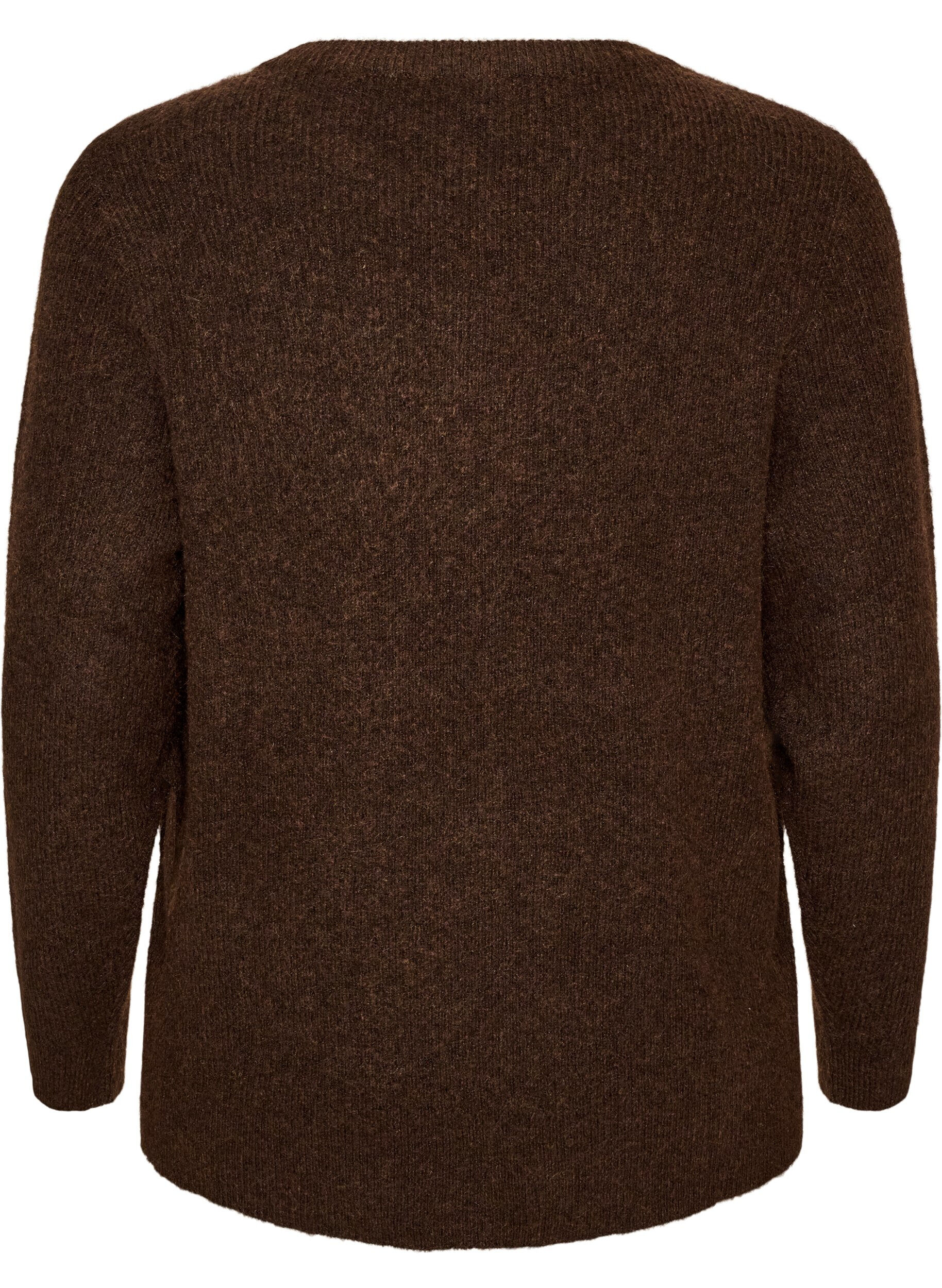 ZizziMeleret strikbluse med rund hals, Brun, Packshot image number 1
