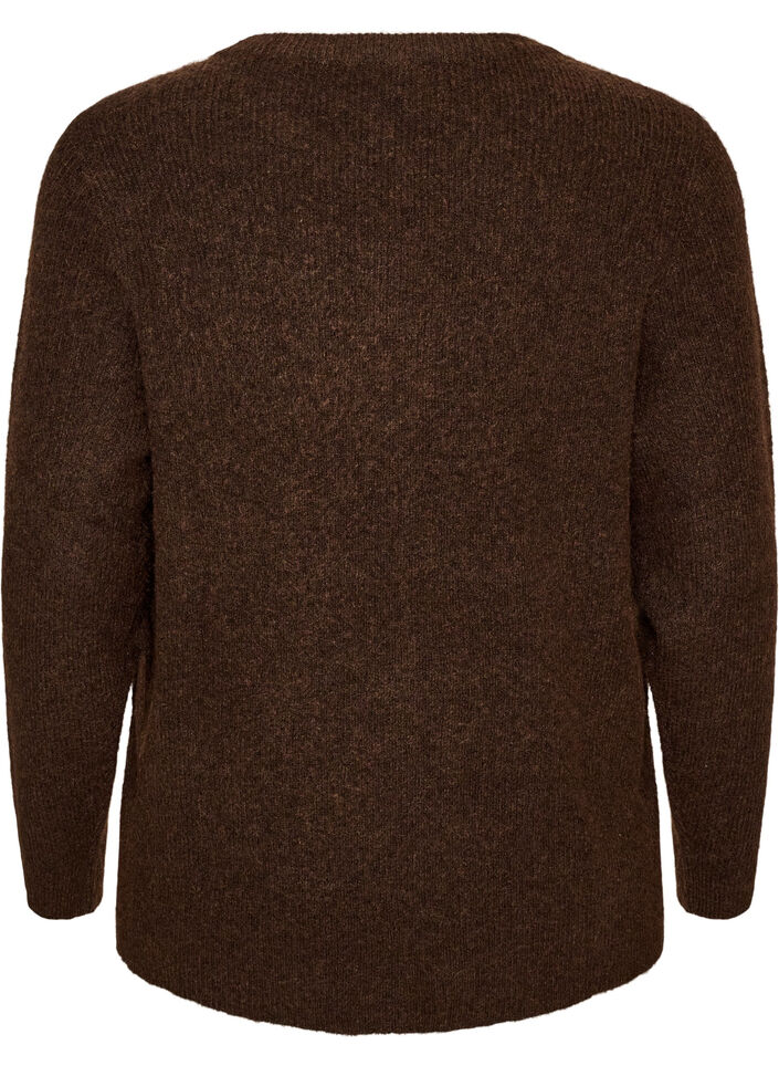 Meleret strikbluse med rund hals, Brun, Packshot image number 1