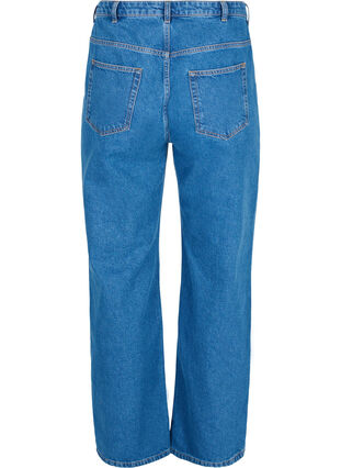 Straight jeans med høj talje, Blue denim, Packshot image number 1
