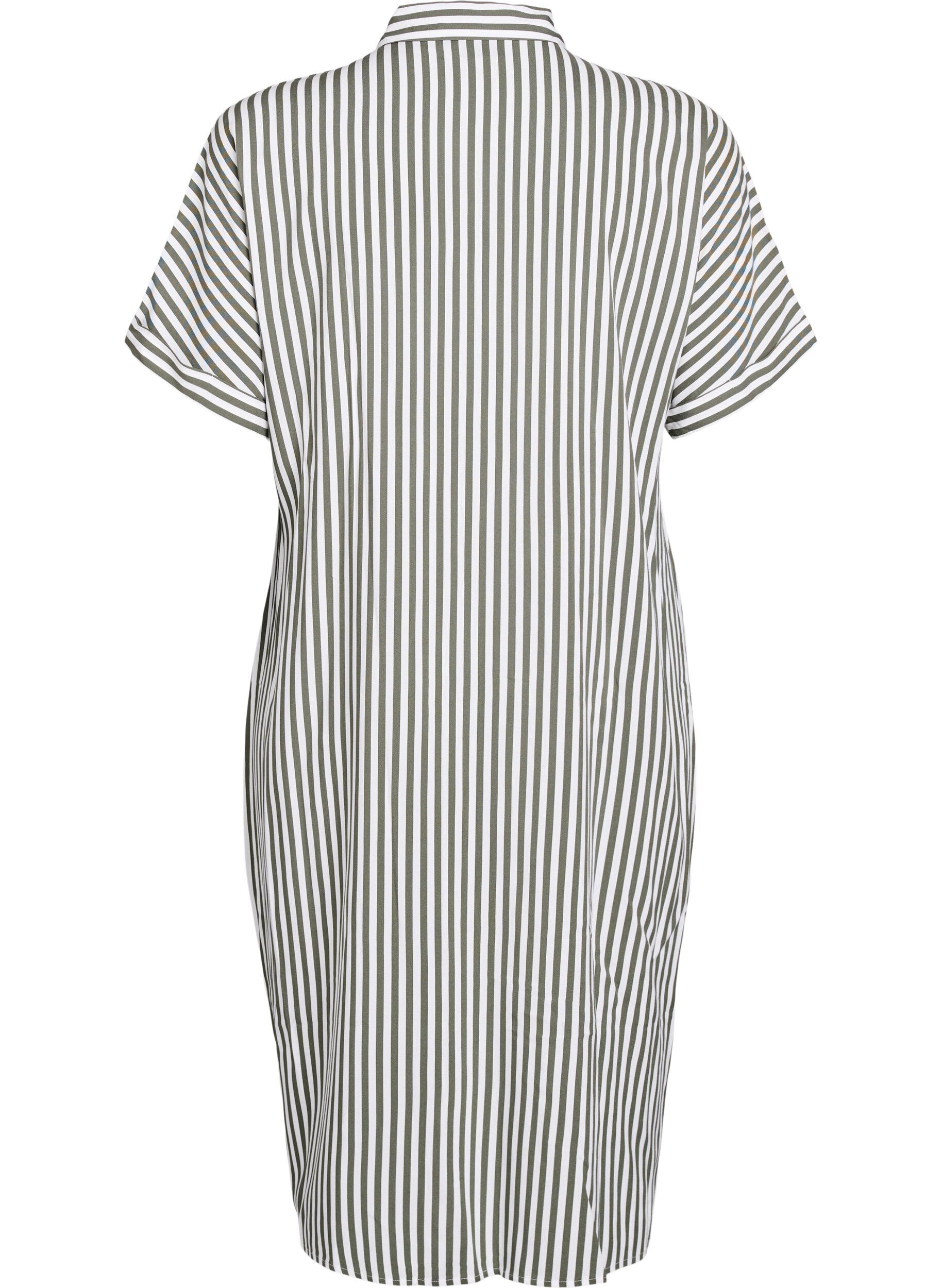 Zizzi Lang skjortekjole med korte &aelig;rmer, Gr&oslash;n, Packshot image number 1