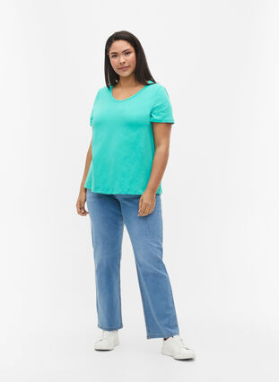 Ensfarvet basis t-shirt i bomuld, Aqua Green, Model image number 2