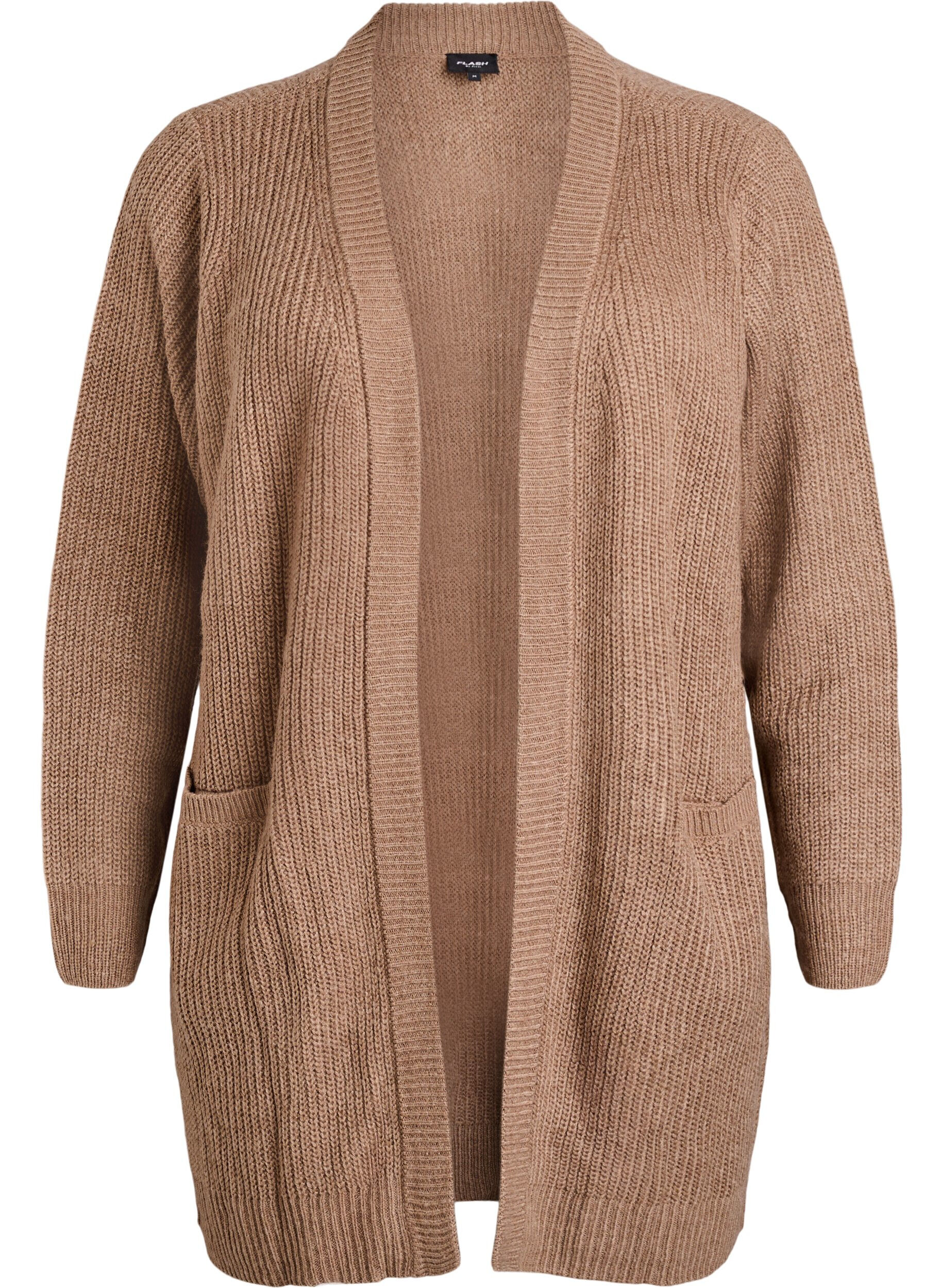 FLASH - Lang ribstrikket cardigan med lommer