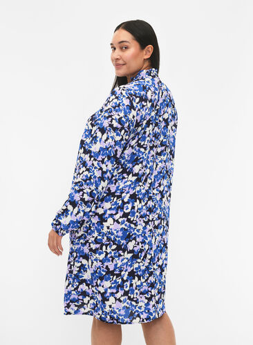 FLASH - Langærmet kjole med print, Blue Purple Flower, Model image number 1