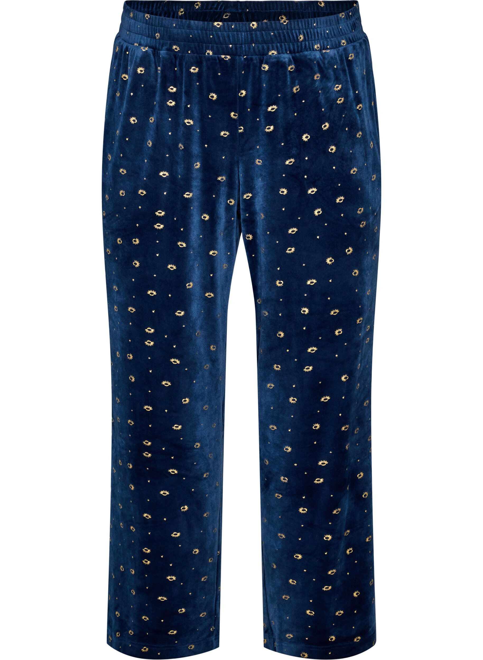 ZizziPyjamasbukser i velour med all-over print, Bl&aring;, Packshot image number 0