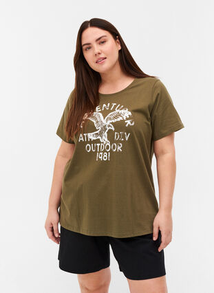 Bomulds t-shirt med tryk , Ivy Green, Model image number 0