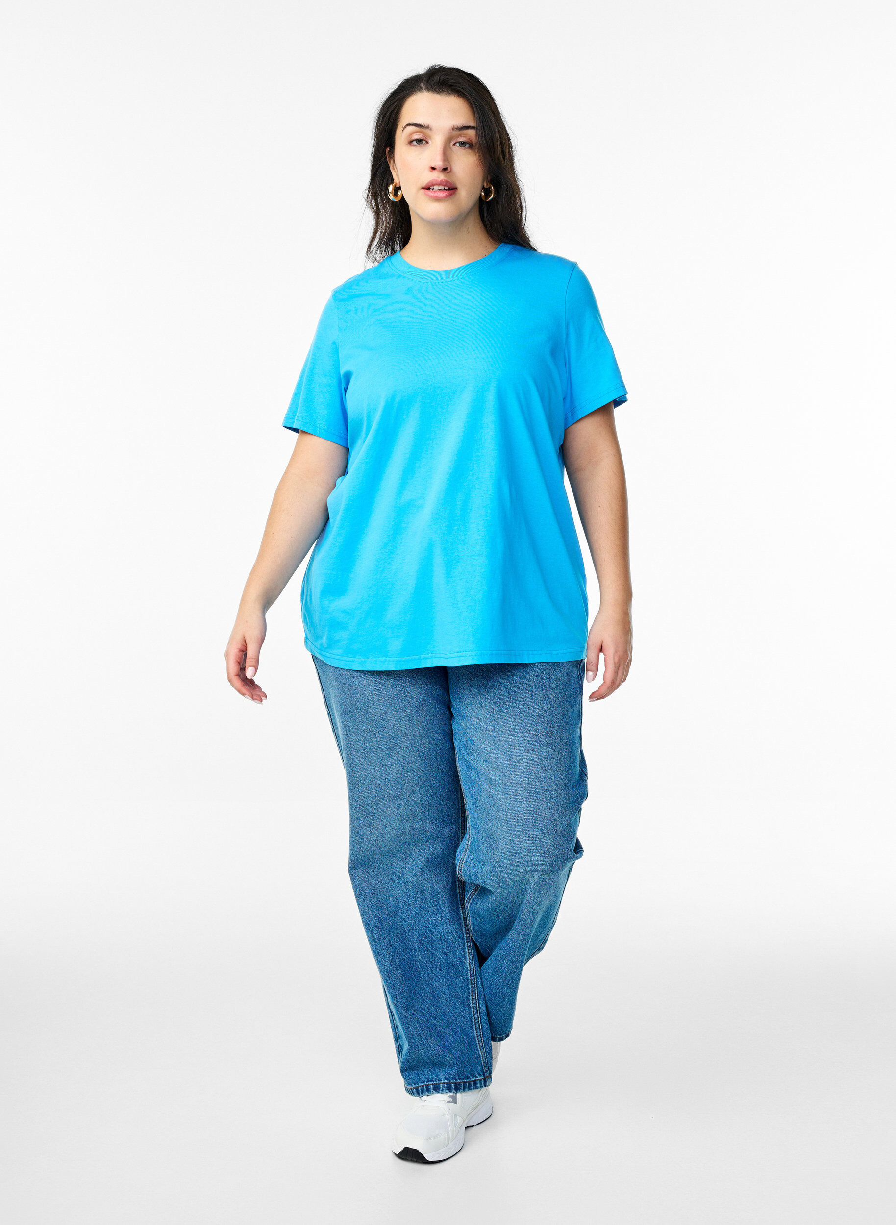ZizziBasis t-shirt i bomuld med rund hals , Bl&aring;, Model image number 1