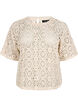 Crochet bluse med korte ærmer, Beige, Packshot image number 0