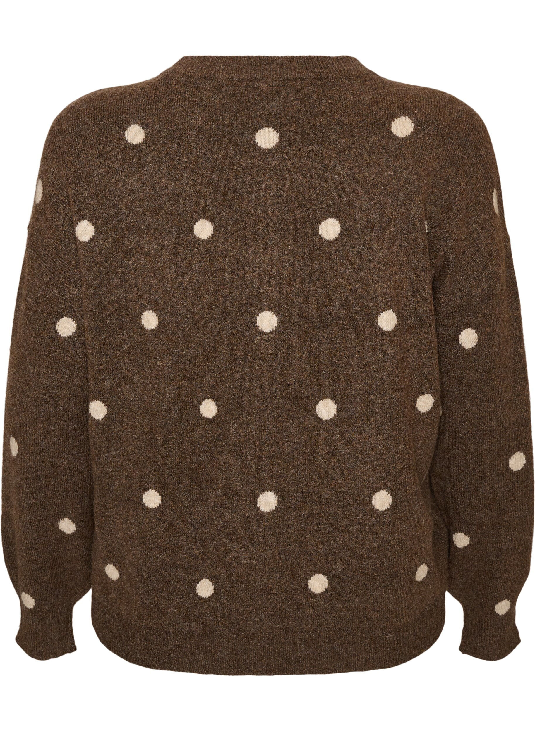 ZizziCardigan med prikket m&oslash;nster, Brun, Packshot image number 1