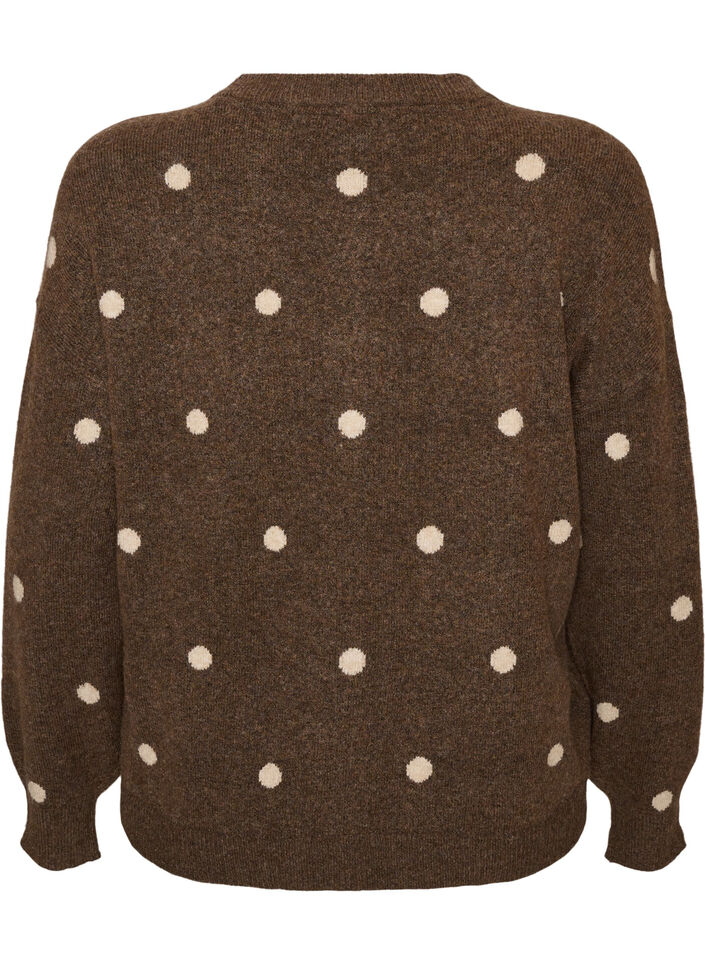 Cardigan med prikket m&oslash;nster, Brun, Packshot image number 1