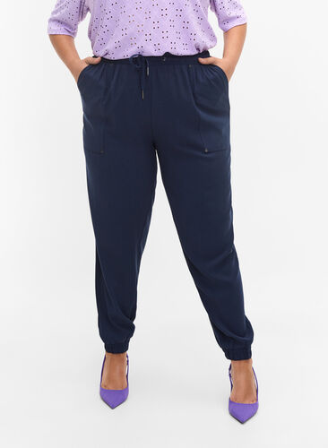 Bukser med lommer og elastikkant , Navy Blazer, Model image number 1