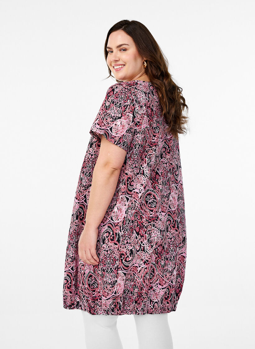 Kort&aelig;rmet bomuldskjole med print, Sort, Model image number 2