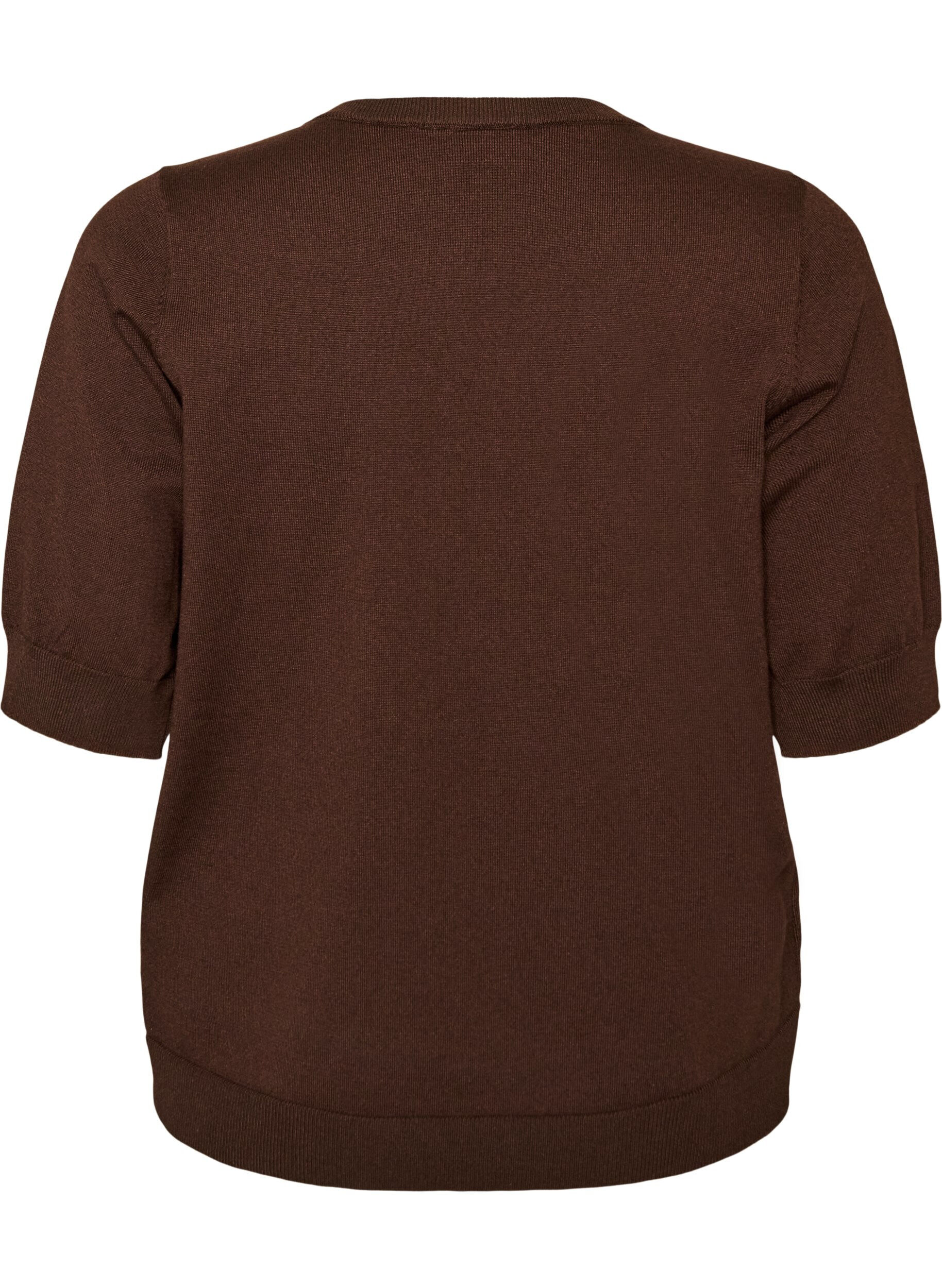 ZizziFinstrikket bluse med korte &aelig;rmer, Brun, Packshot image number 1