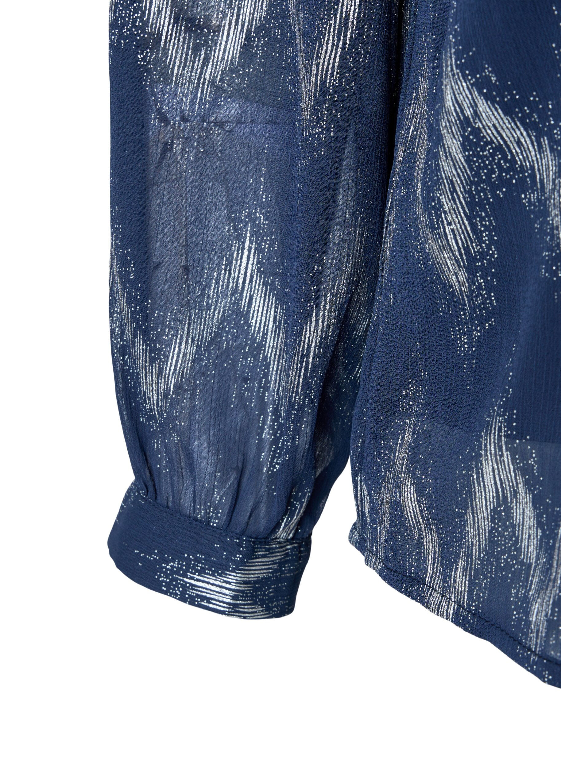 Zizzi Printet bluse med v-udsk&aelig;ring, Bl&aring;, Packshot image number 2