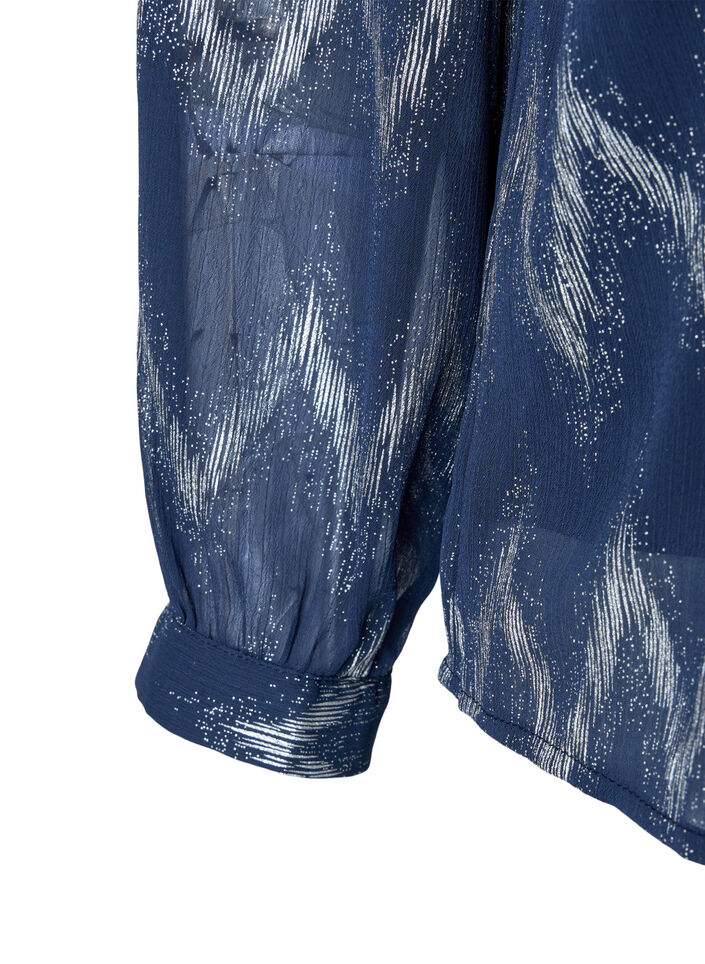 Printet bluse med v-udskæring, Blå, Packshot image number 2