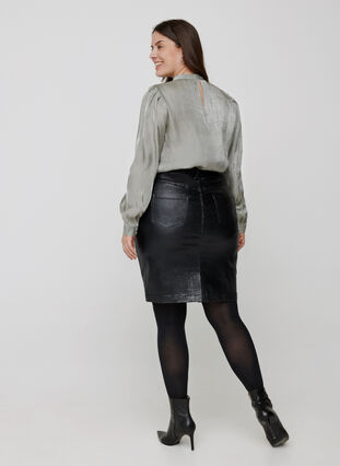 Tætsiddende glimmer nederdel med slids, Black w/glitter, Model image number 0