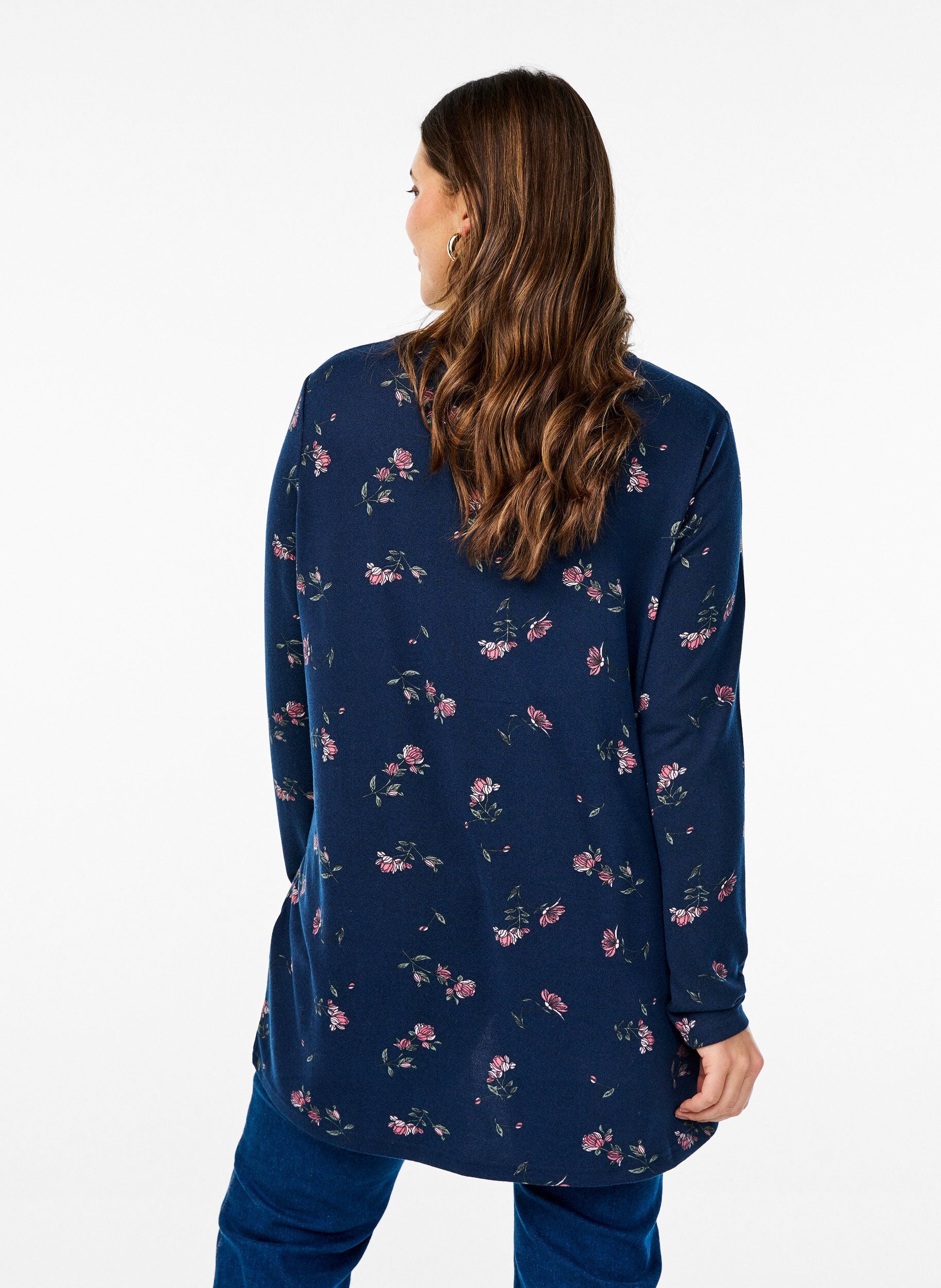 ZizziBlomstret bluse med lange &aelig;rmer, Bl&aring;, Model image number 2