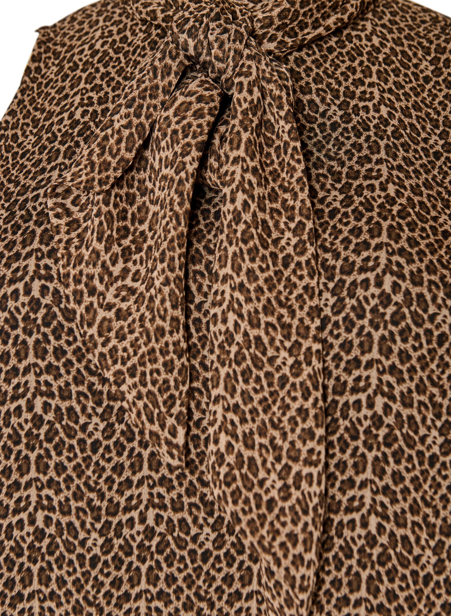 ZizziMidikjole i chiffon med leopardprint og bindeb&aring;nd, Brun, Packshot image number 2