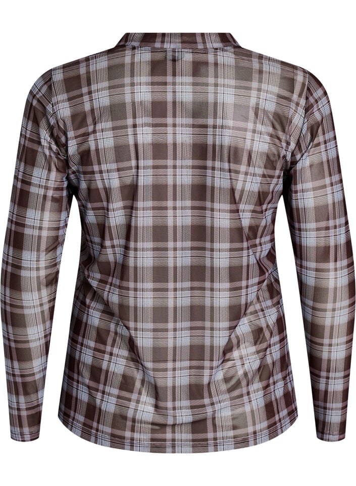 Mesh bluse med ternet m&oslash;nster, Bl&aring;, Packshot
