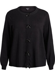 Cardigan med perlebroderede sløjfer og trykknapper, Sort