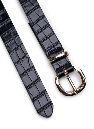 Bælte i imiteret læder med crocomønster, Black, Packshot image number 1