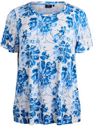 T-shirt med blomsterprint, Bl&aring;