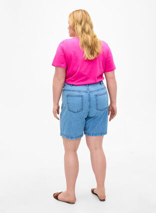 Denim shorts med høj talje, Light Blue Denim, Model image number 1