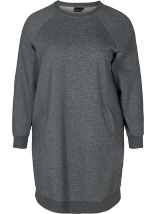 Meleret sweatkjole med lommer, Dark Grey Melange, Packshot image number 0
