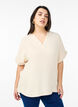 L&oslash;s bluse med korte &aelig;rmer, Beige, Model image number 0