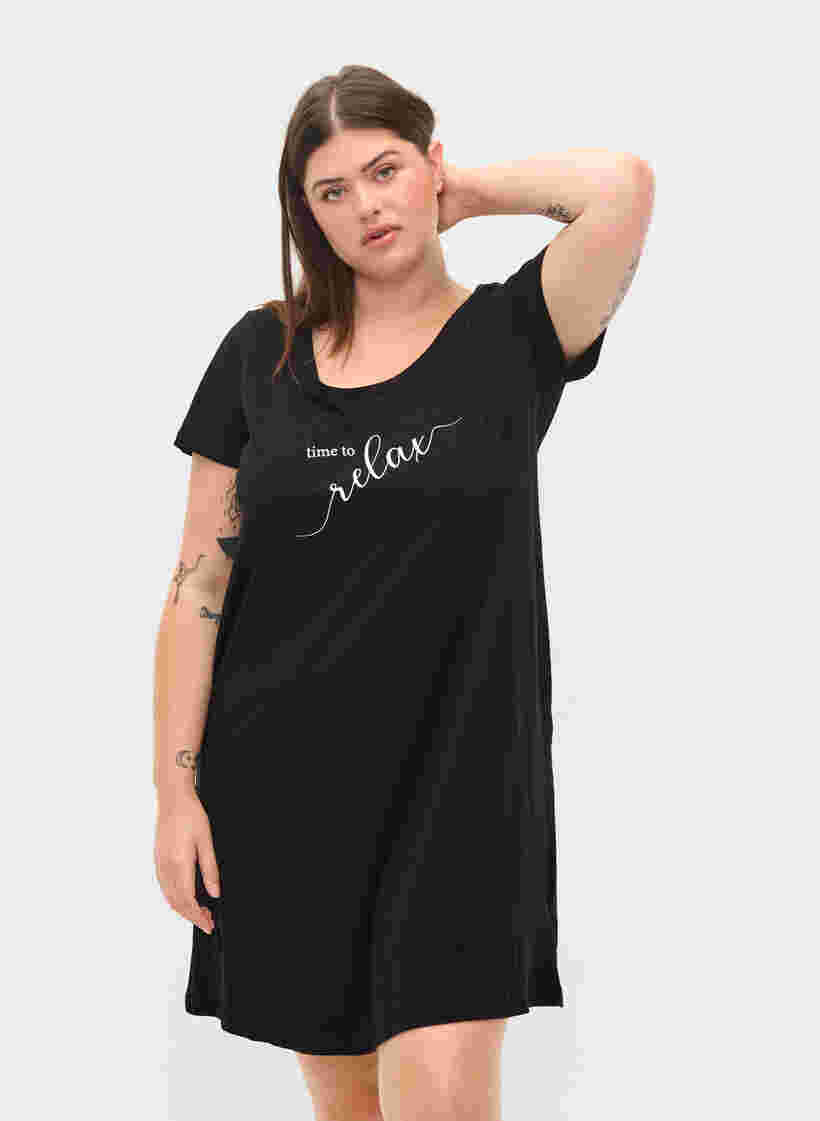 Kortærmet natkjole i bomuld, Black RELAX, Model