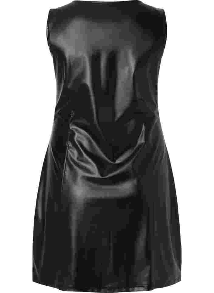 Imiteret læderkjole med lynlås, Black, Packshot image number 1