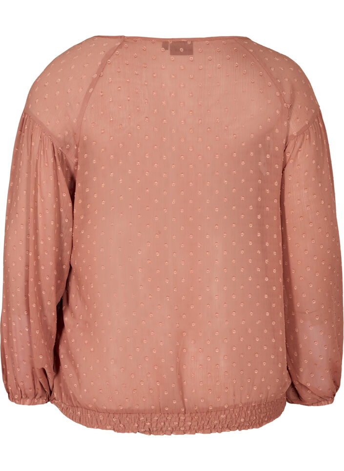 Langærmet mesh bluse med smock, Burlwood, Packshot image number 1
