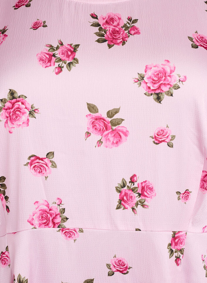 Blomstret midikjole med puf&aelig;rmer, Lyser&oslash;d, Packshot image number 2