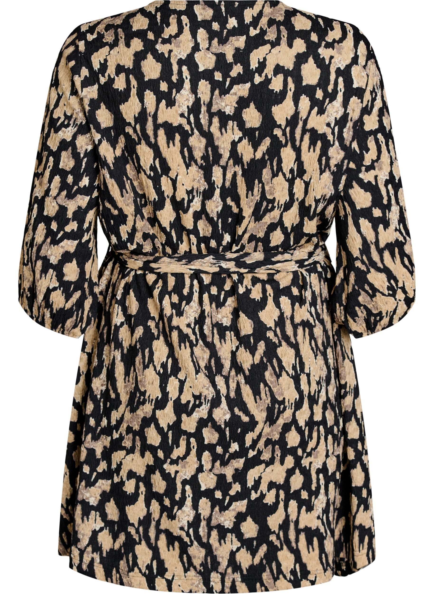 Zizzi Kort kjole med 3/4 &aelig;rmer og m&oslash;nster, Sort, Packshot image number 1