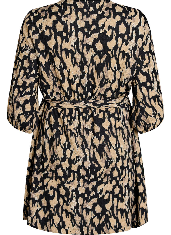 Kort kjole med 3/4 &aelig;rmer og m&oslash;nster, Sort, Packshot image number 1