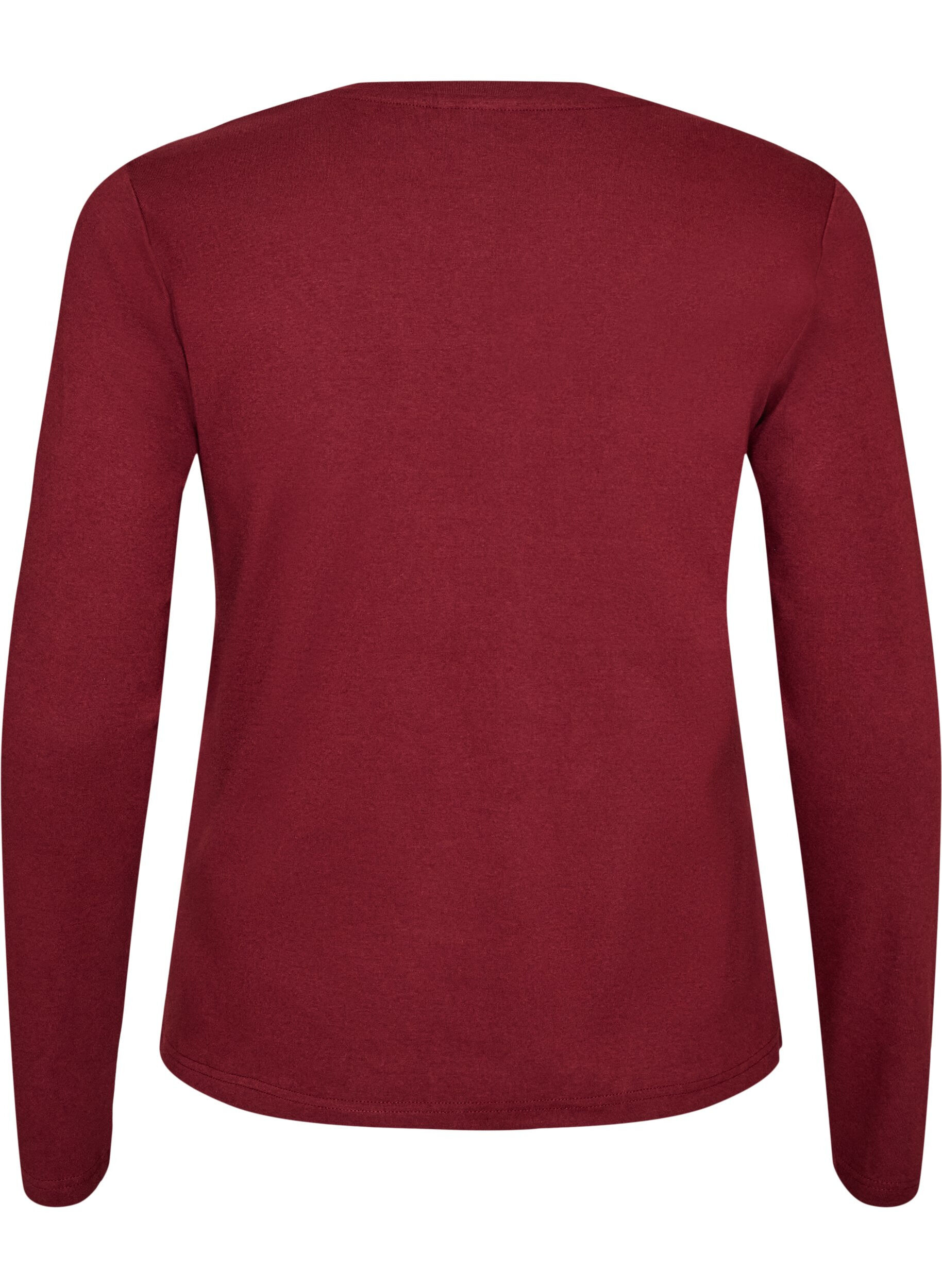ZizziLang&aelig;rmet basis T-shirt med rund hals, R&oslash;d, Packshot image number 1