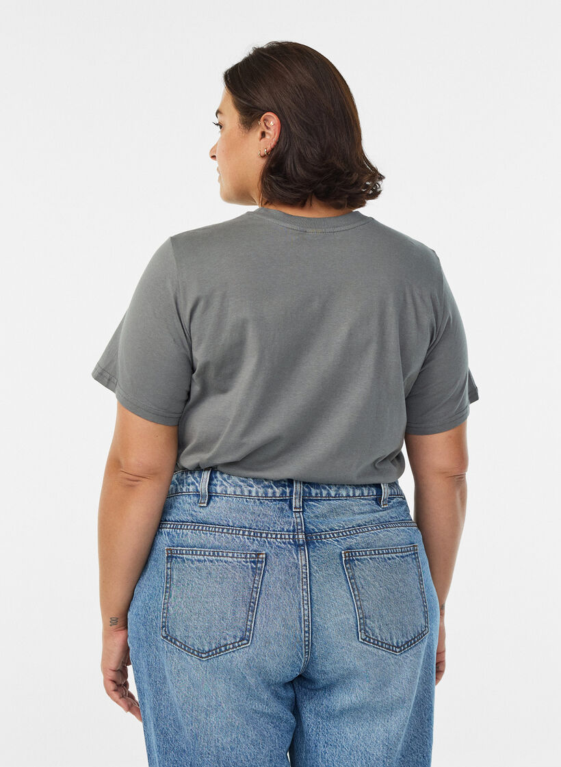 Basis t-shirt i bomuld med rund hals , Gr&aring;, Model image number 2
