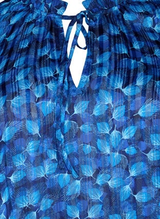 Langærmet bluse med flæser og print, Navy Blazer Leaf AOP, Packshot image number 2