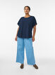 Bluse med korte &aelig;rmer og rund halsudsk&aelig;ring, Bl&aring;, Model image number 1
