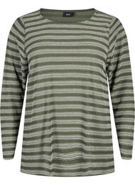 Langærmet bluse med stribet mønster, Thyme w. Stripe
