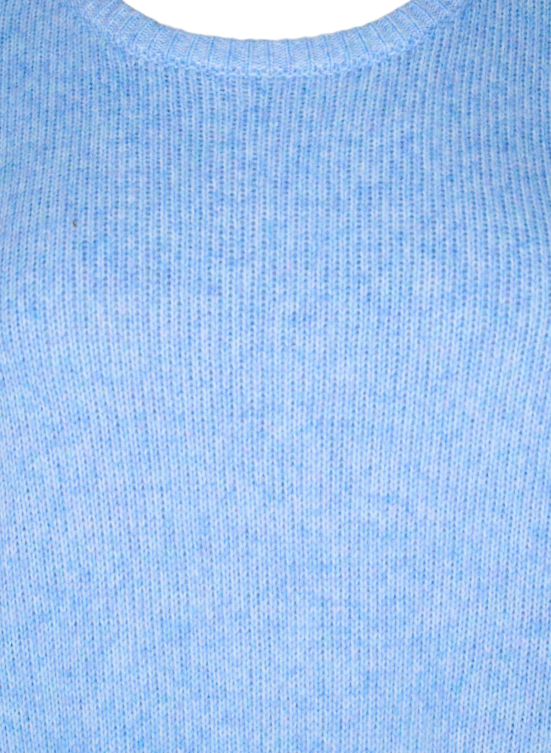 Zizzi Lang&aelig;rmet strikbluse med uld og rund hals, Della R. Blue Mel., Packshot image number 2