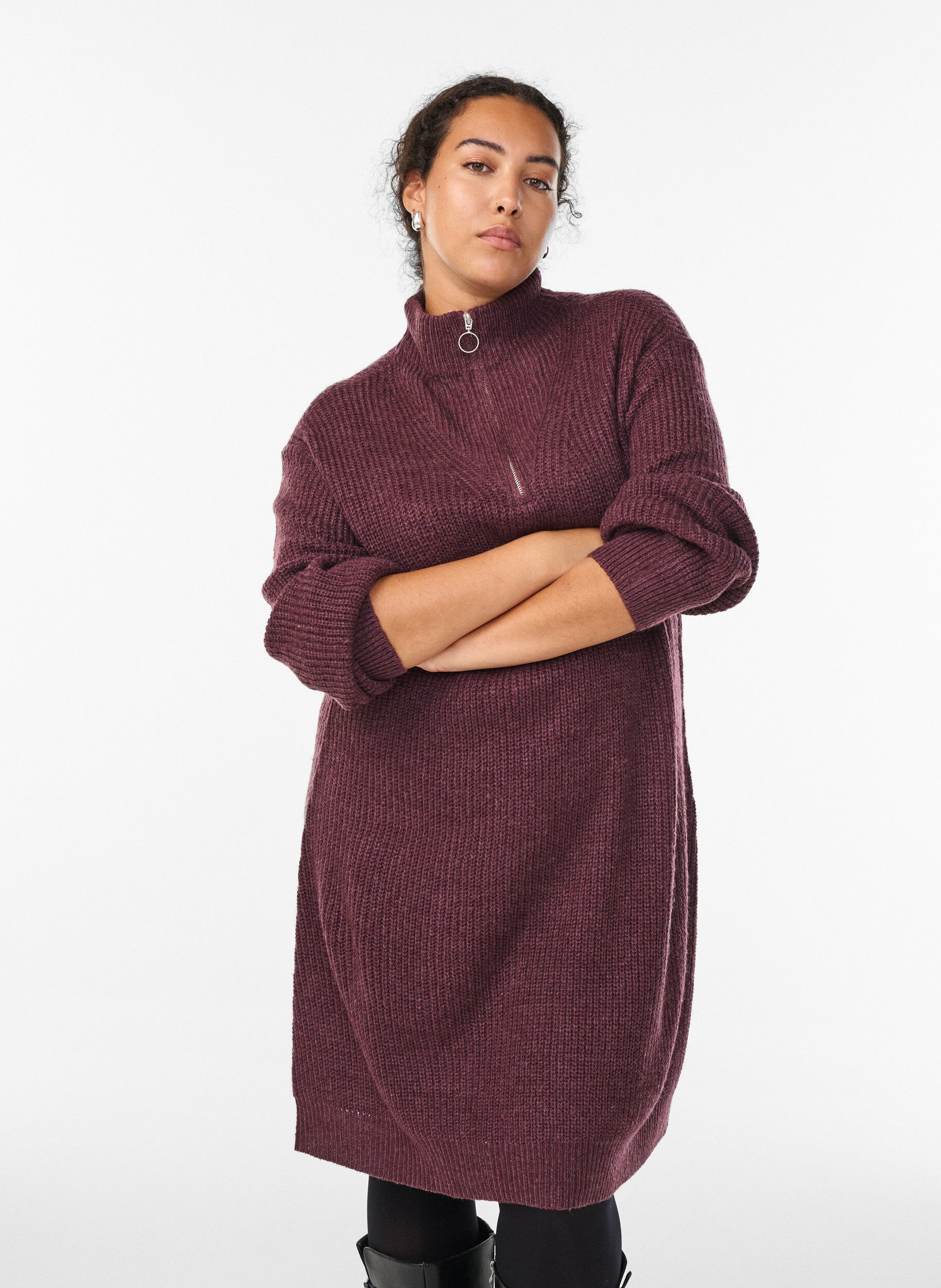 FLASH - Kort strikkjole med h&oslash;j hals, R&oslash;d, Model