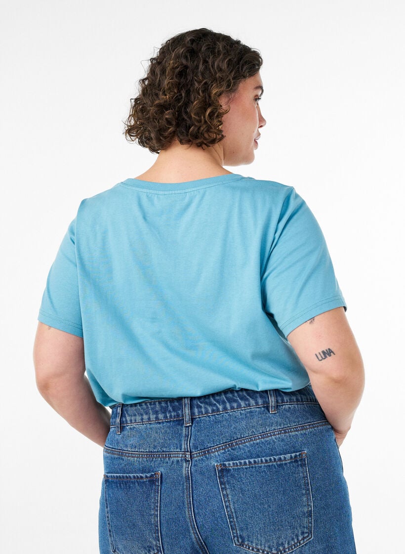 T-shirt i bomuld med printmotiv, Bl&aring;, Model image number 2