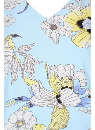 Blomstret viskosebluse med elastikkant, Light Blue AOP, Packshot image number 2