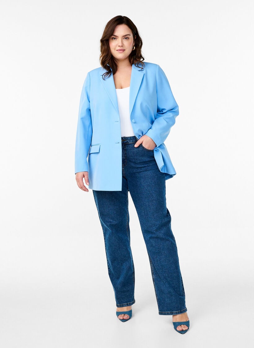 Klassisk blazer med knaplukning, Bl&aring;, Model image number 1