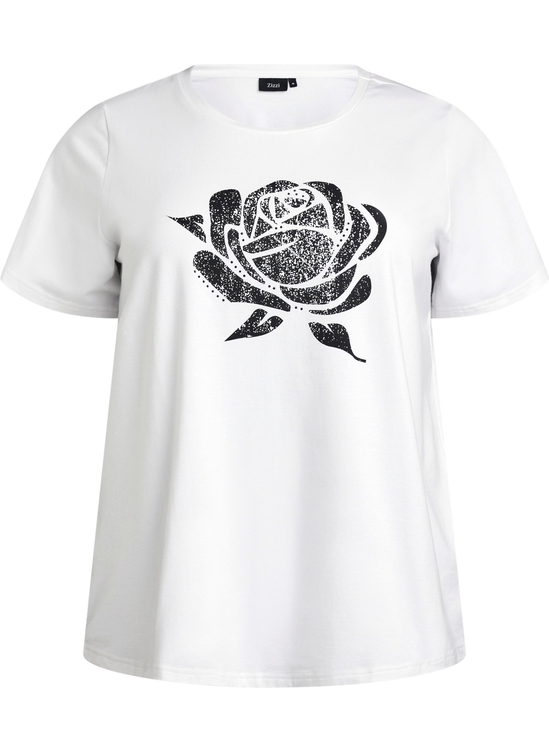 Zizzi T-shirt i &oslash;kologisk bomuld med blomstermotiv, B. White w. Rose, Packshot image number 0